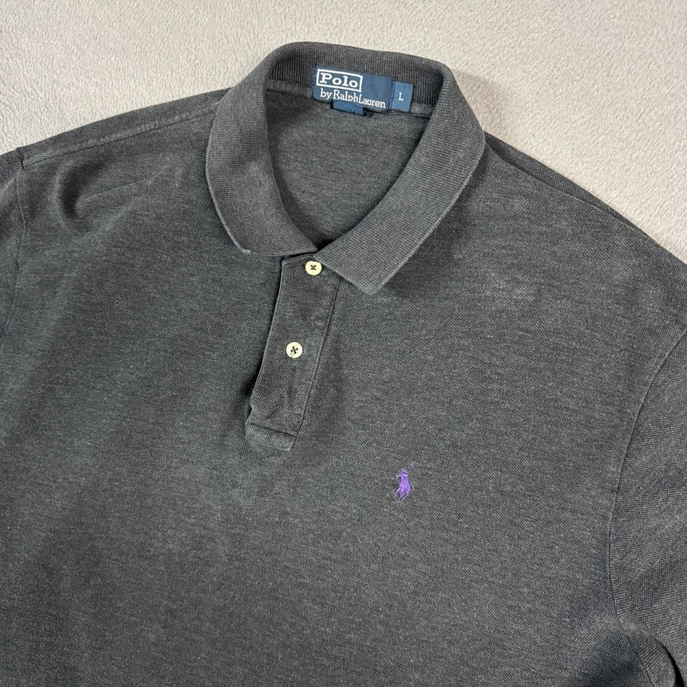 Polo Ralph Lauren Shirt Mens Large Gray Stretch Performance Purple Pony Preppy